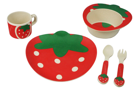 BAMBOO STUDIO KIDS DINNERWARE SET, SASSY STRAWBERRY, 5 PIECE