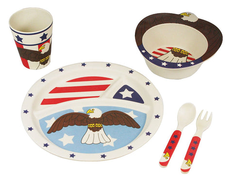 BAMBOO STUDIO KIDS DINNERWARE SET, LIBERTY THE EAGLE, 5 PIECE