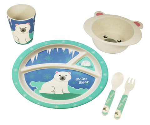 BAMBOO STUDIO KIDS DINNERWARE SET, PETTIE THE POLAR BEAR, 5 PIECE