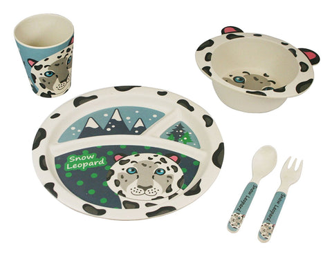 BAMBOO STUDIO KIDS DINNERWARE SET, SHEN THE SNOW LEOPARD, 5 PIECE