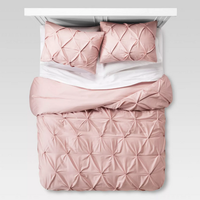Fresh Pink Pintuck Duvet Cover With Pillow Cases 100 Cotton