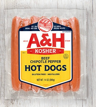 Abeles and Heymann (A&H) All Beef Kosher Hot Dogs Reduced Fat & Sodium