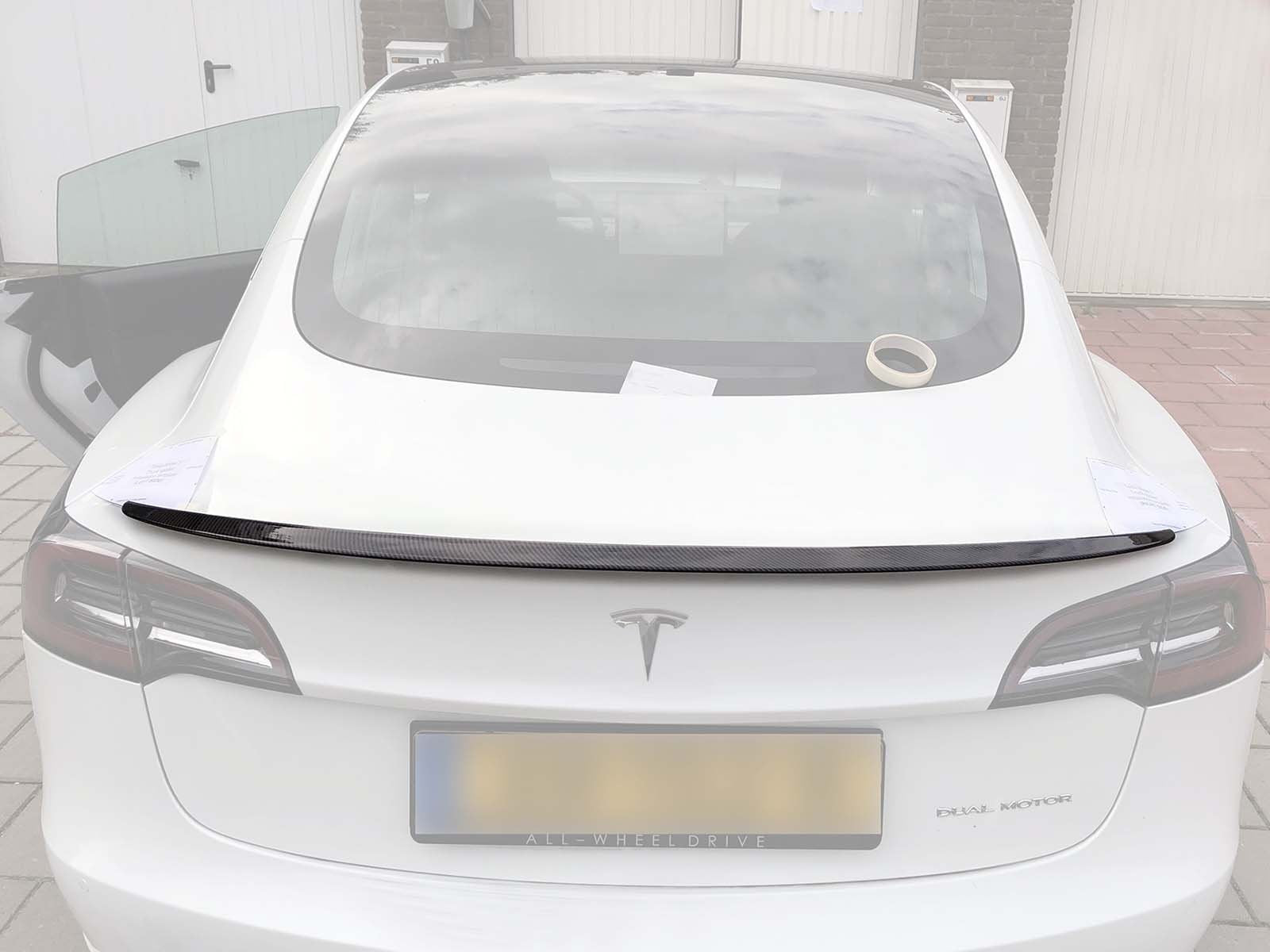 Tey pour Tesla Model 3 Spoiler Fibre de carbone Noir Abs Coffre Aileron  arrière Couvercle Trim Eau Retenue d'aile pour Tesla Model Three