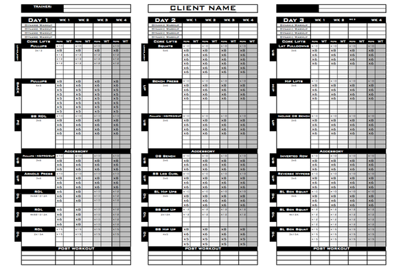 personal training excel template