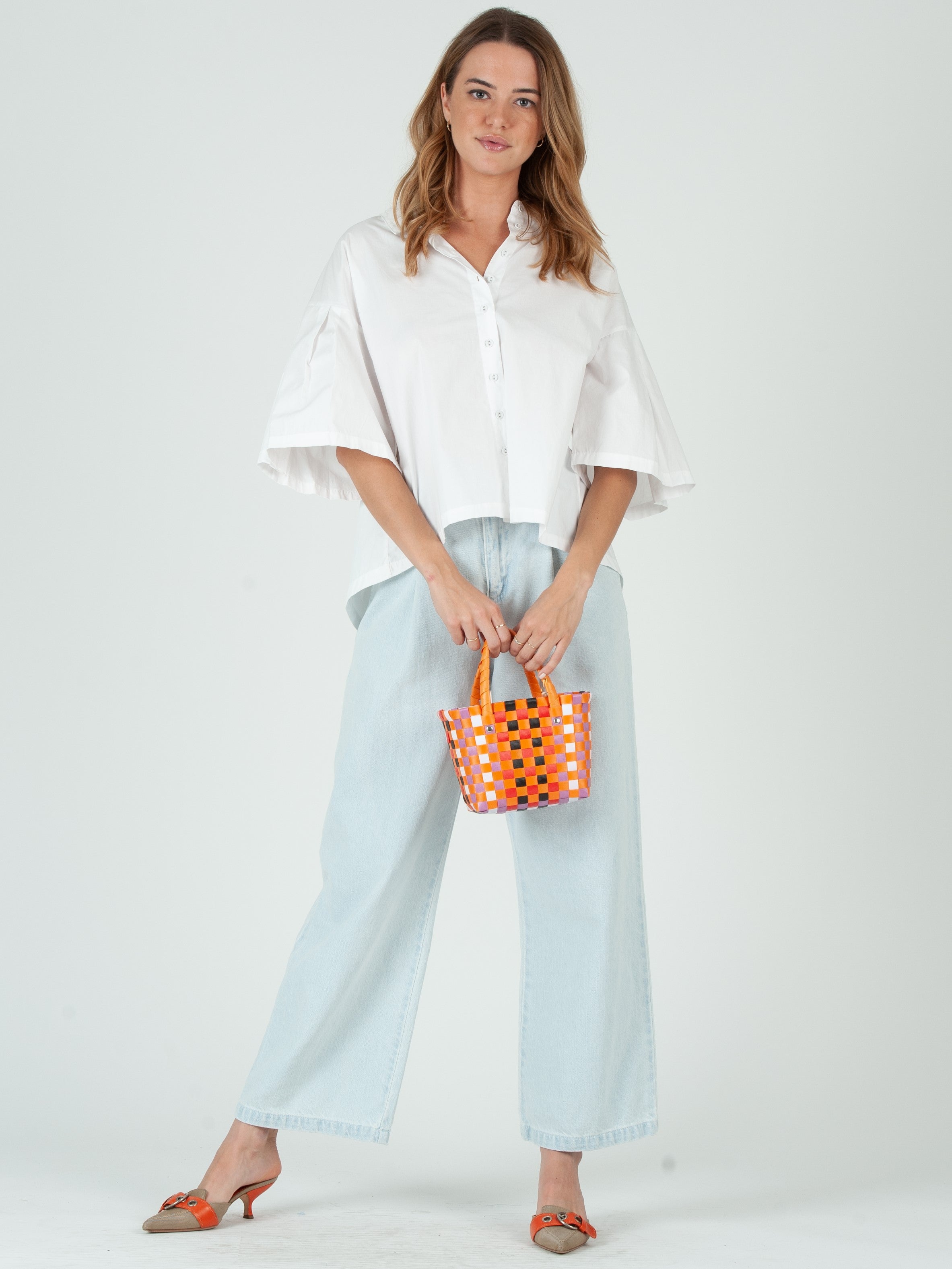 Women’s White Pleated Button Down Shirt