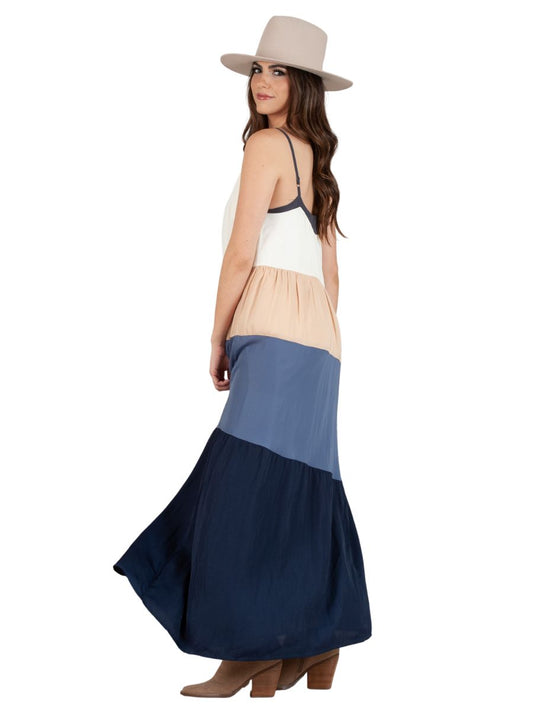 LAVENDER COLOR BLOCK MIDI DRESS-BLUE COMBO – Lucca Couture