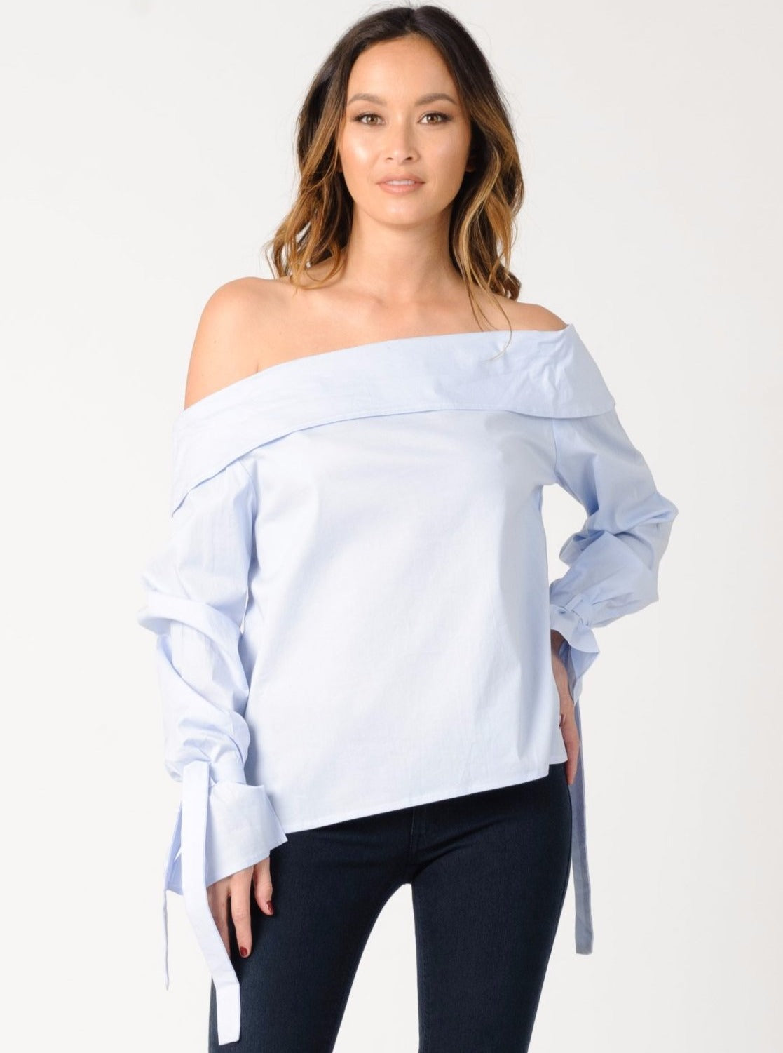 GRACE OFF SHOULDER TOP | LIGHT BLUE – Lucca Couture