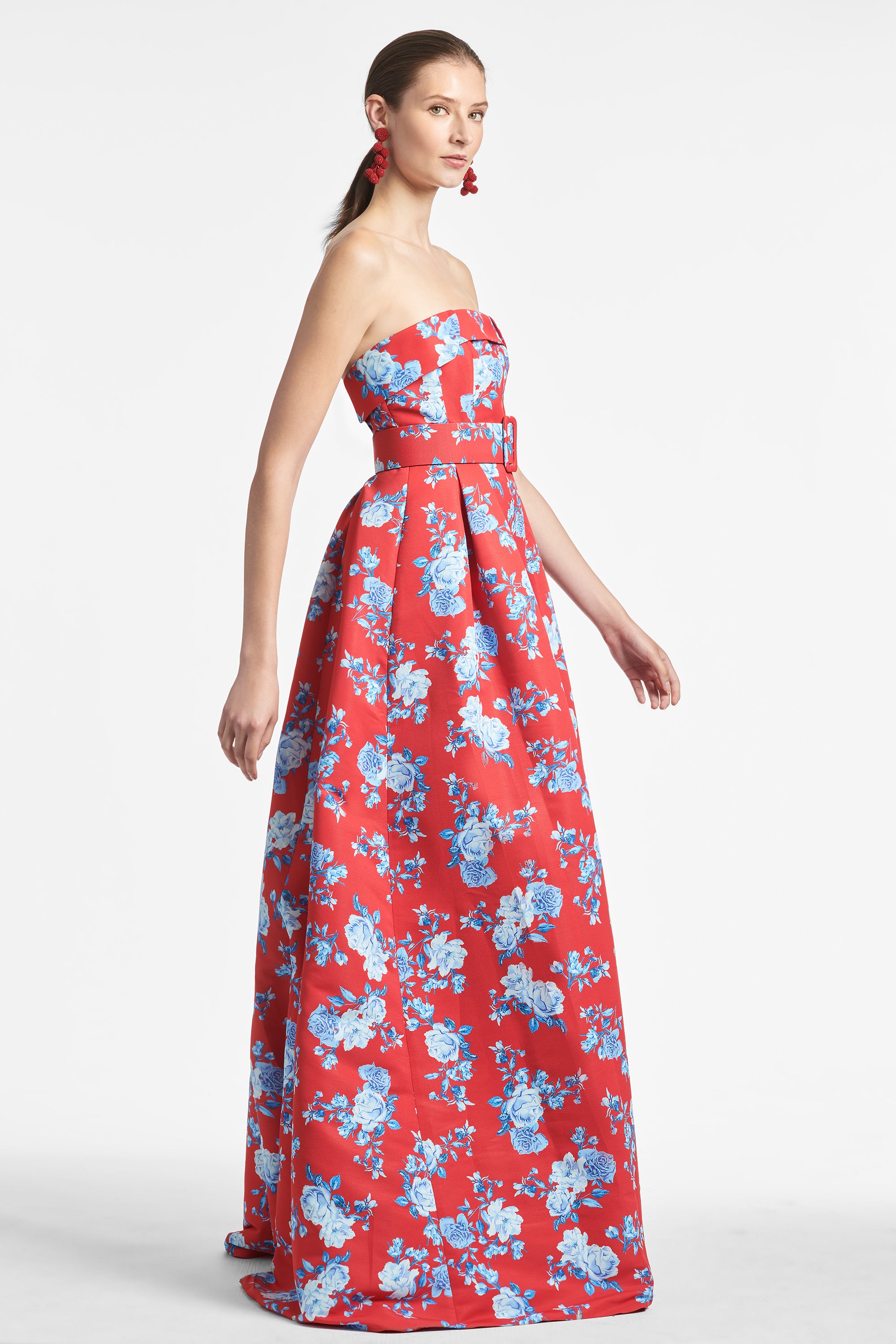 Red & Blue Floral Print Brielle Gown | Sachin & Babi