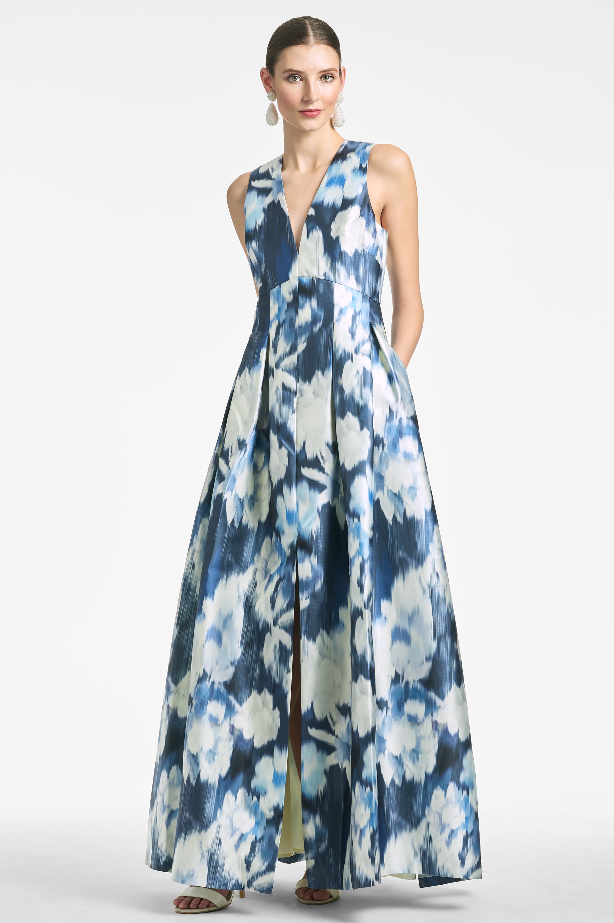 Blue Ikat Floral Print Brooke Gown | Sachin & Babi