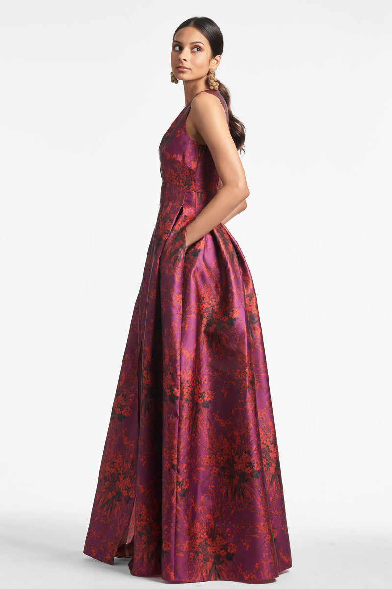 Solid Raspberry Red Bouquet Multi Brooke Gown | Sachin & Babi