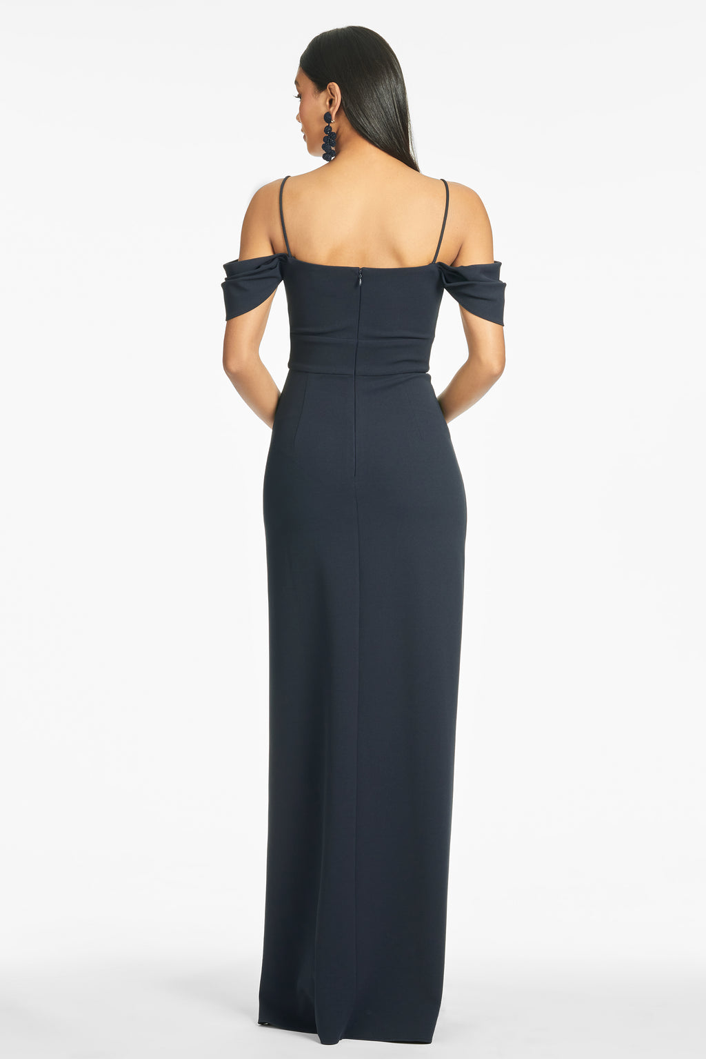 4-Way Stretch Crepe Solid Navy Blue Brittany Gown | Sachin & Babi