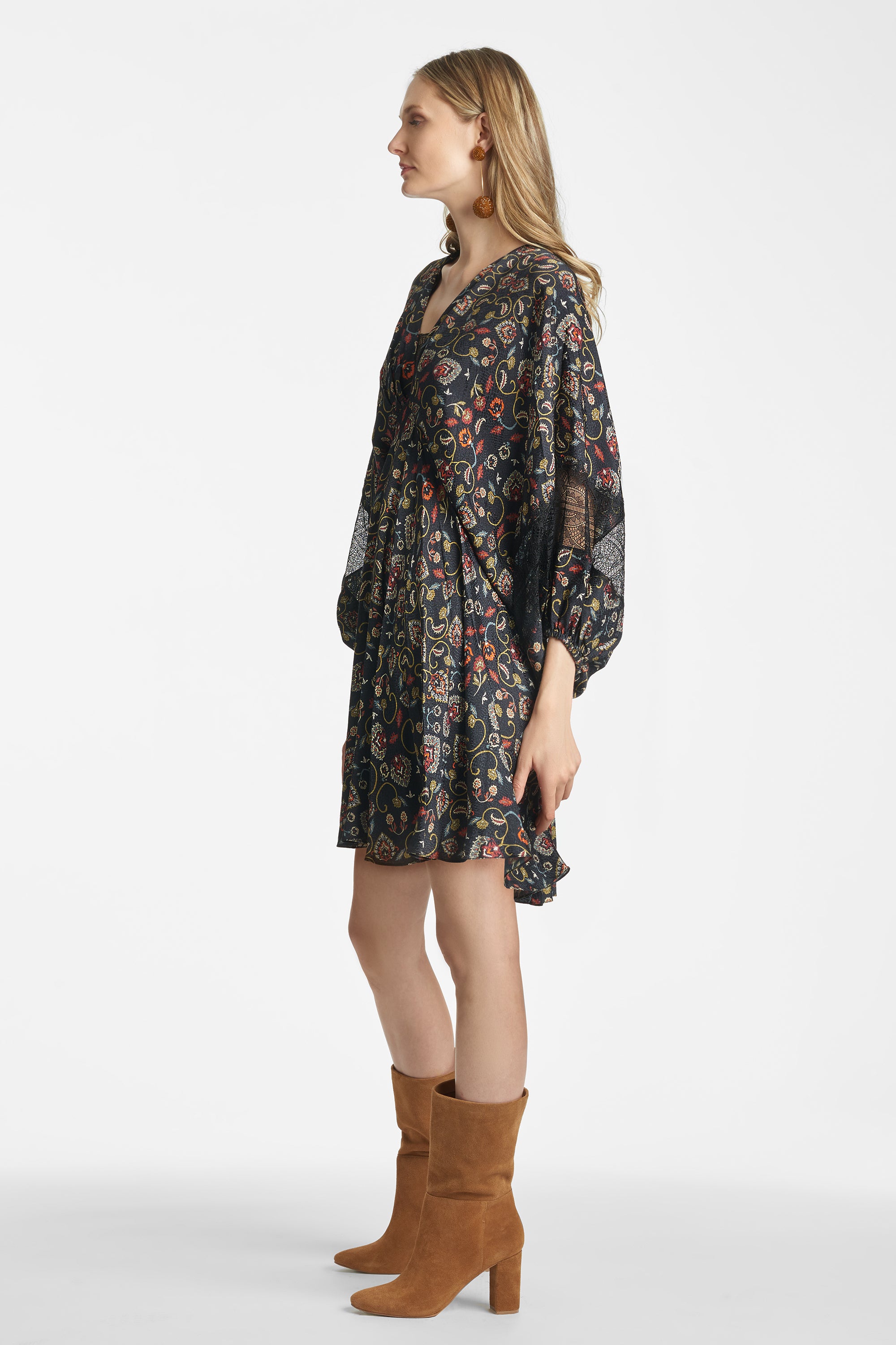 Caden Dress - Black Swirl Motif Print