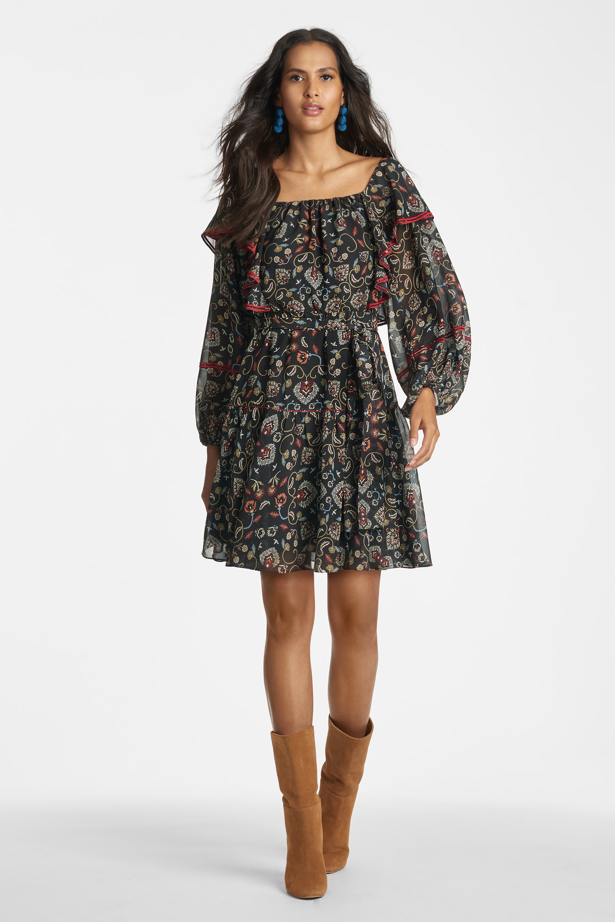 Oliver Dress - Black Swirl Motif Print