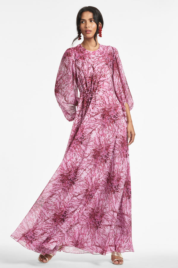 Madison Sunset Pink Chiffon Midi Dress – Lace & Beads