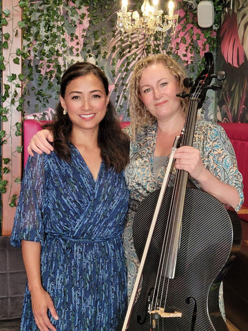 Artist Grace Marquez with cellist Emily Adele Williams in Nérac France