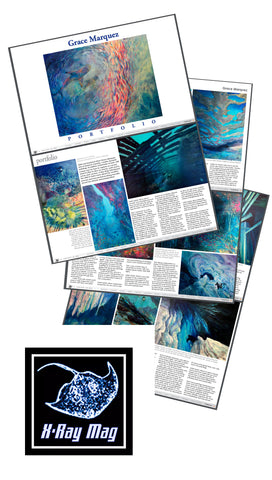 Article pages in X-Ray Magazine featuring artist Grace Marquez