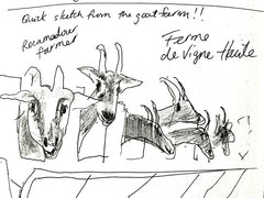 Sketch of goats having dinner in Rocamadour France