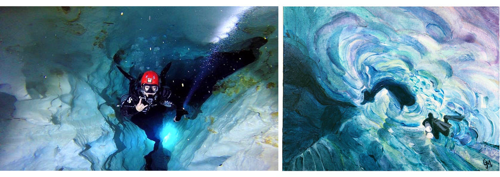 Diving and painting the ice tunnel in El Toro cave Dominican Republic