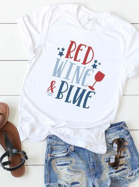 blue and red graphic tee
