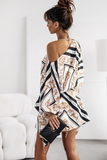 Sophia Black and White Scarf Print Belted Dress