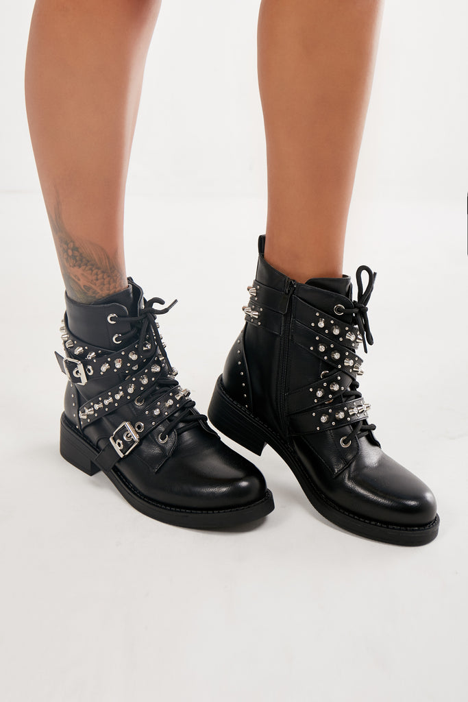 black biker boots with studs