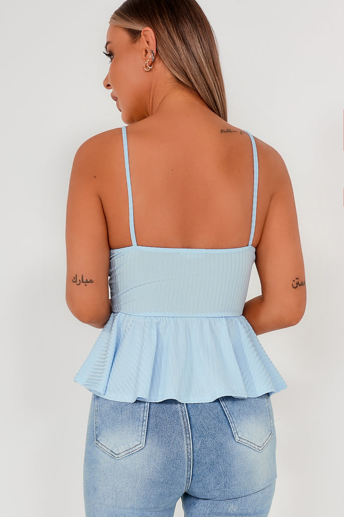 Arabella Blue Ribbed Peplum Top