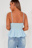 Arabella Blue Ribbed Peplum Top