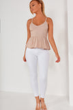 Arabella Nude Ribbed Peplum Top