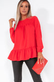 AX Paris Florence Red Long Sleeve Smock Top