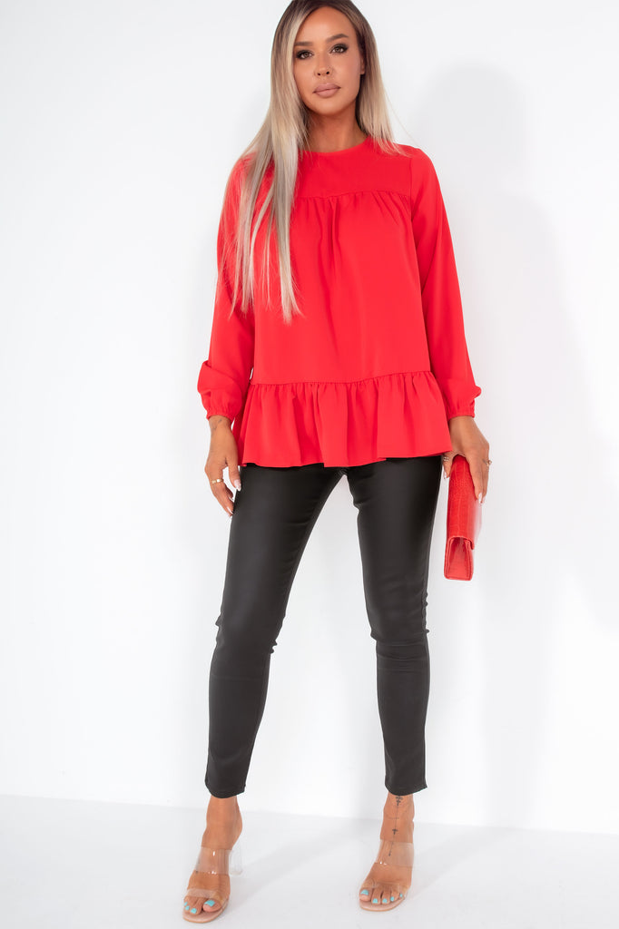 AX Paris Florence Red Long Sleeve Smock Top