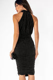 AX Paris Mira Black Sparkle Ruched Midi Dress
