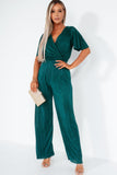 AX Paris Teresa Teal Plisse Jumpsuit