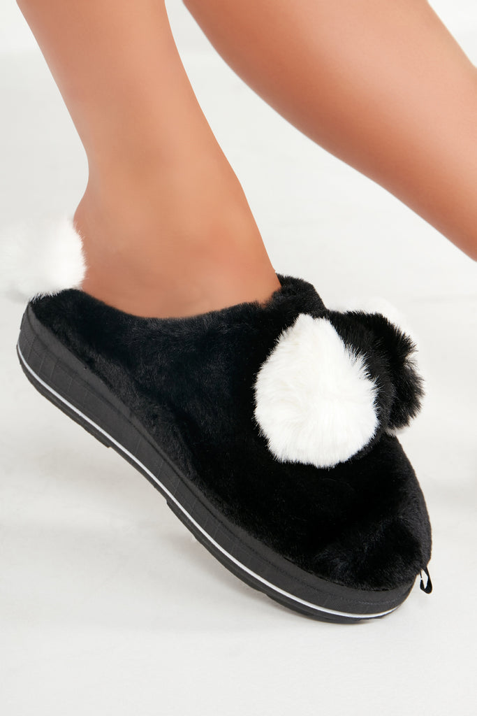 black pom pom slippers