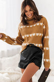 Charlotte Camel and White Heart Knit Jumper