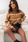 Charlotte Camel and White Heart Knit Jumper