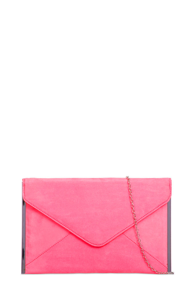 pink suede clutch bag