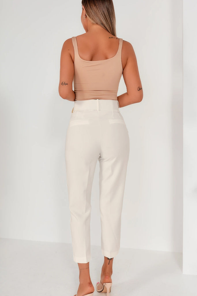 Dypna Cream Belted Cigarette Trousers