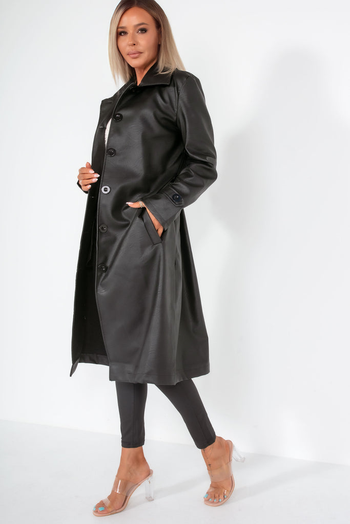 Esme Black PU Trench Coat