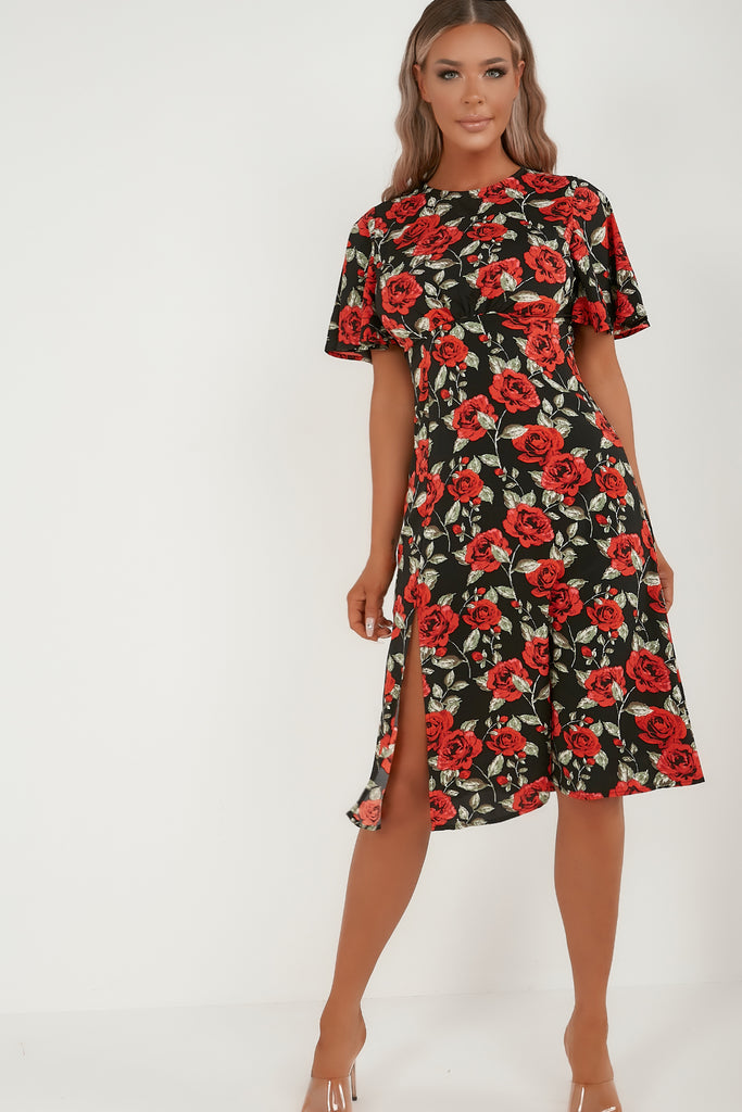 black rose print dress