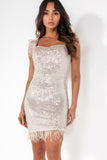 Giada Champagne Sequin Feather Mini Dress