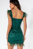 Giada Green Sequin Feather Mini Dress