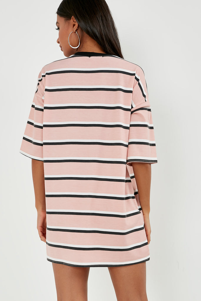 pink stripe t shirt dress