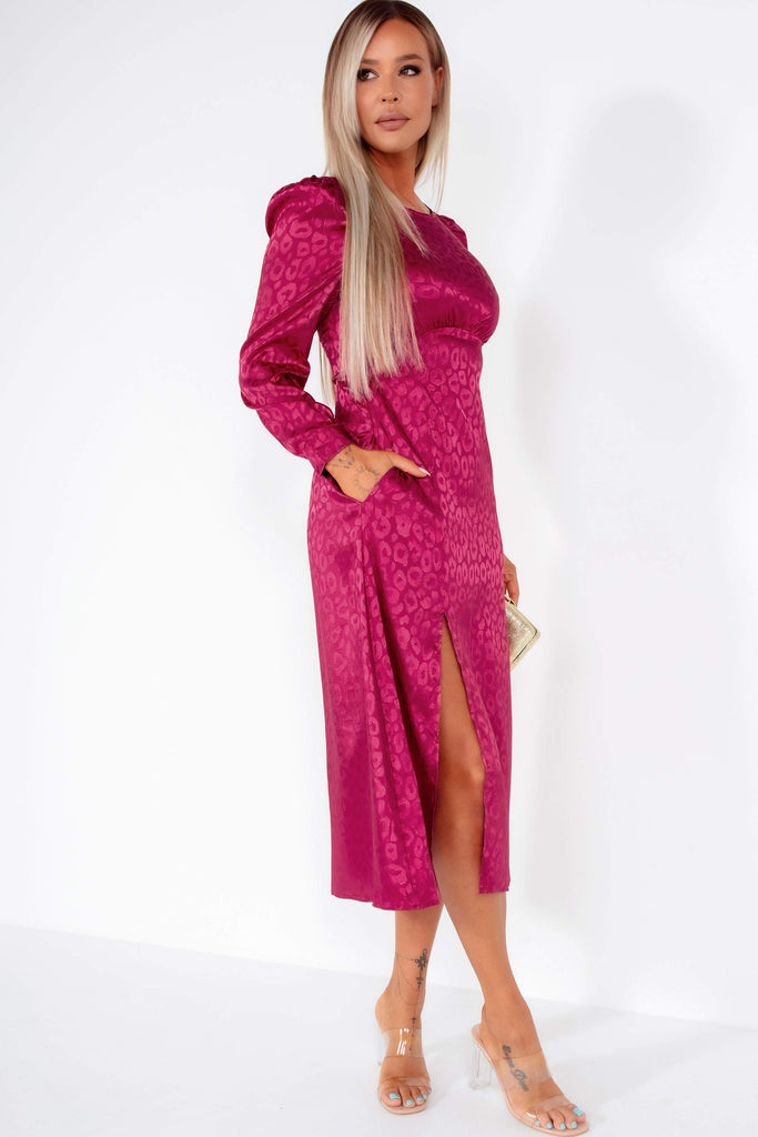 Girl In Mind Ashanti Wine Leopard Print Midi Dress