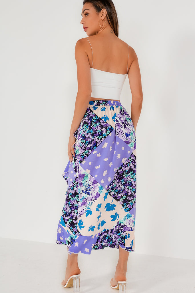 Girl In Mind Emily Lilac Floral Patchwork Wrap Skirt