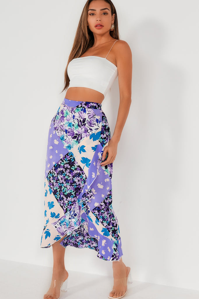 Girl In Mind Emily Lilac Floral Patchwork Wrap Skirt