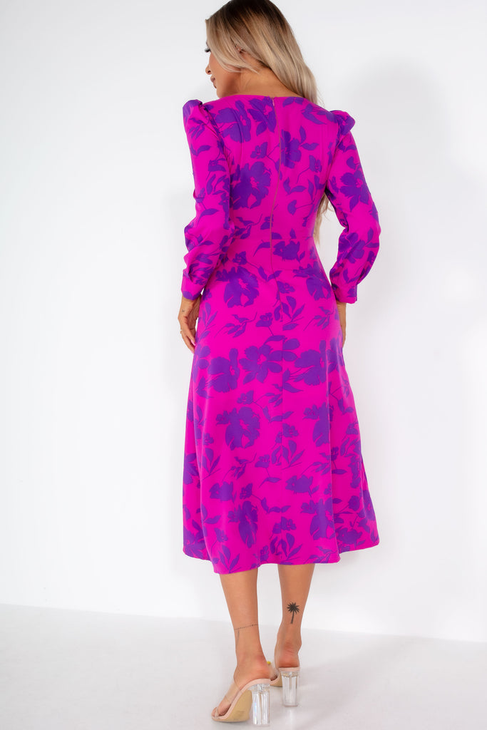 Girl In Mind Kara Magenta Floral Sweetheart Neck Dress