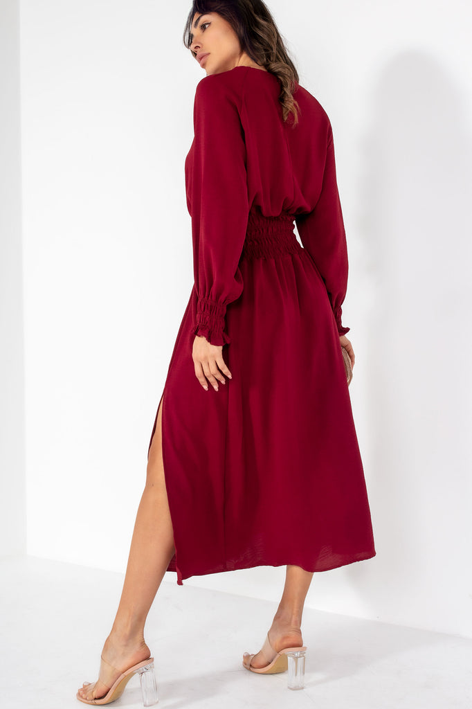 AX Paris Gizelle Wine Long Sleeve Midi Dress