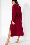 AX Paris Gizelle Wine Long Sleeve Midi Dress