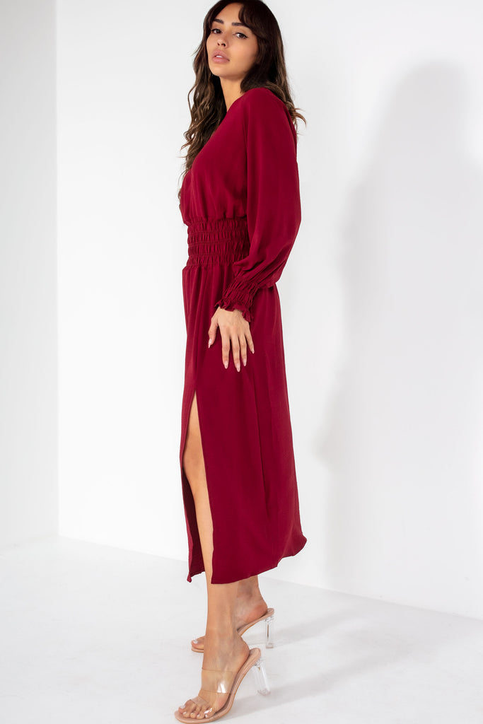 AX Paris Gizelle Wine Long Sleeve Midi Dress