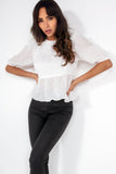 Glamorous Melina White Textured Peplum Top